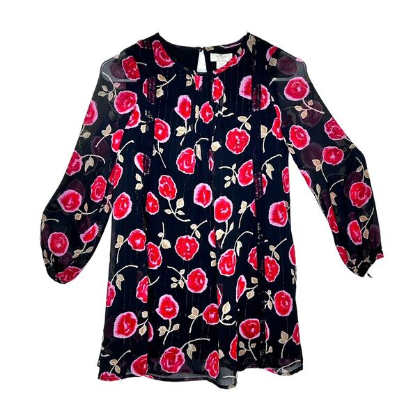 Kate Spade New York Girls Black Pink Red Floral Print Dress 10 Youth - Picture 1 of 8